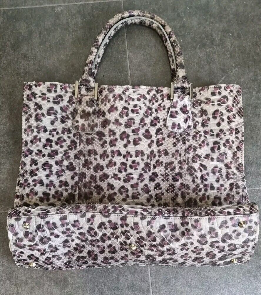 Maia N Women's Purple Leopard Leather Print Tote Bag With Card Of Authenticity