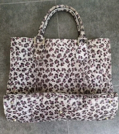 Maia N Women's Purple Leopard Leather Print Tote Bag With Card Of Authenticity