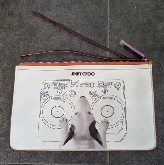 Jimmy Choo Leather English Bull Terrier Clutch Money Purse Pouch, Logo Dust Bag