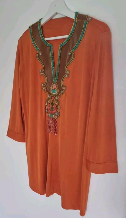 Monisha Jaising Women's 100% Silk Orange Beaded Kaftan One Size
