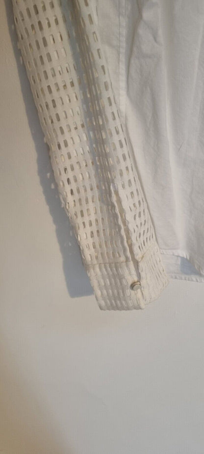 Paul Smith Women's White Long Sleeved Blouse With Holed Sleeves Size 48
