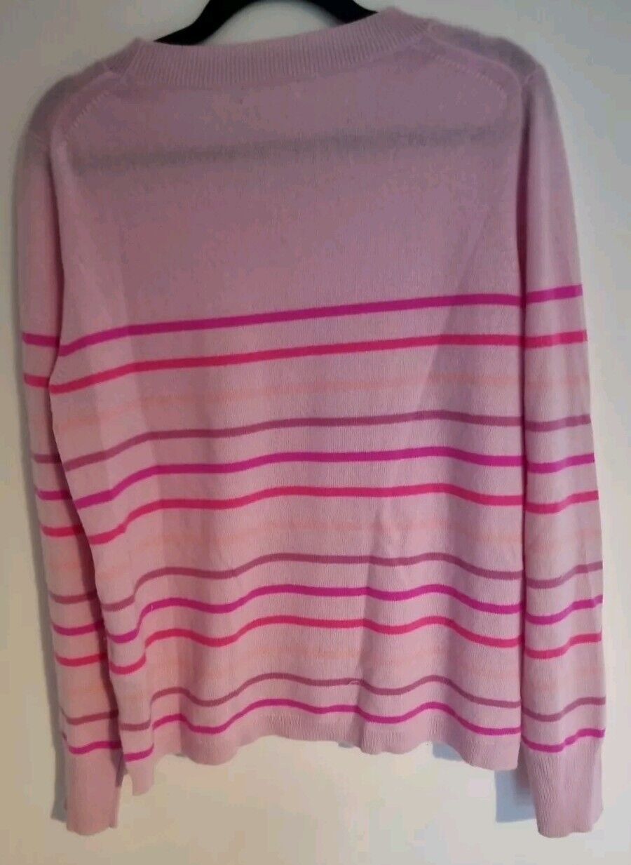 J Crew Women's Pink Striped Jumper Pullover 100% Cashmere Size Large