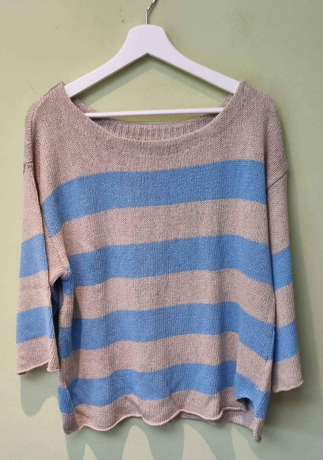 Malene Birger Women's Linen Mix Stripy Blue Jumper Size  XL