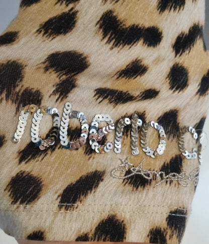 Roberto Cavalli  Women's Animal Print Top With Sequinned Logo Sleeve  Size Small
