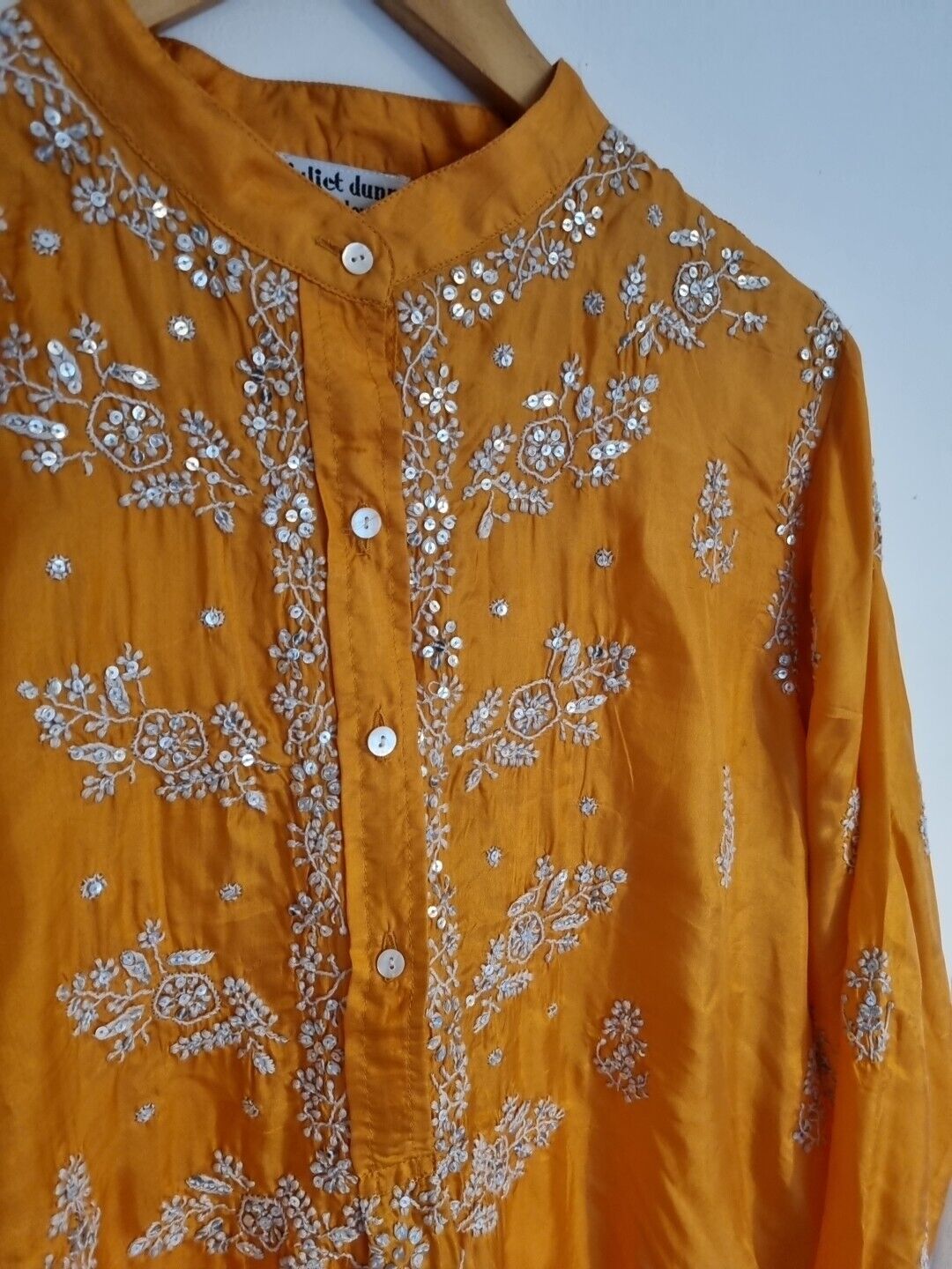 Juliette Dunn Women's Orange Sequinned Embroidered 100% Silk Kaftan Size 3