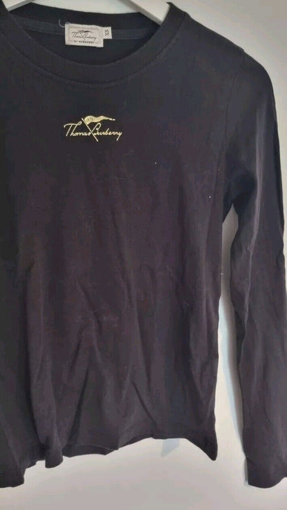 Thomas Burberry Women's Black Long Sleeved Top With Gold Logo XS