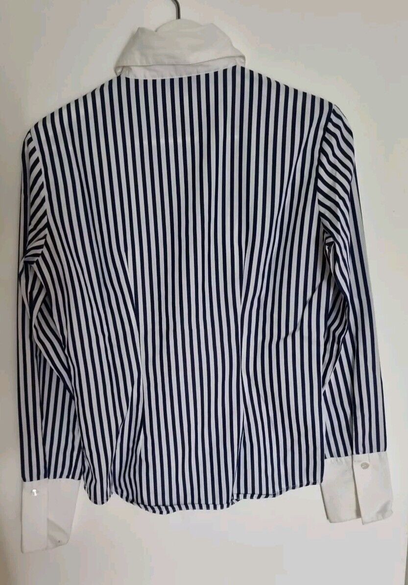 Scapa Women's Blue And White Striped Collared Blouse, Shirt, 100% Cotton Size 36