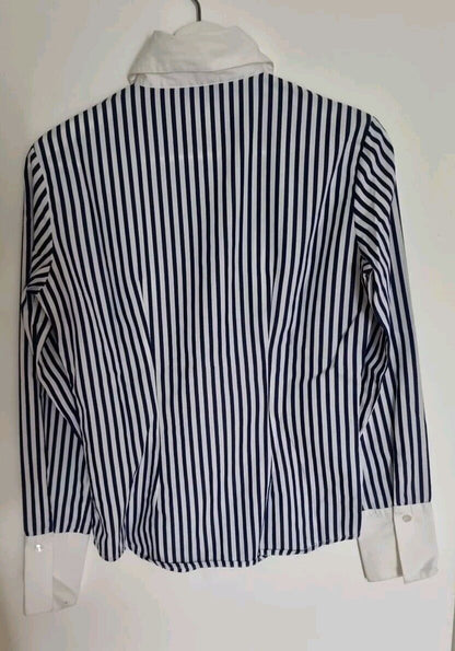 Scapa Women's Blue And White Striped Collared Blouse, Shirt, 100% Cotton Size 36