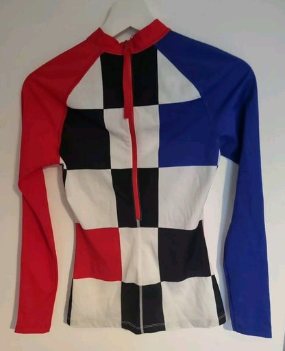BNWT Pret A Surf Women's Racer Rashguard Checks Surf Top Size S