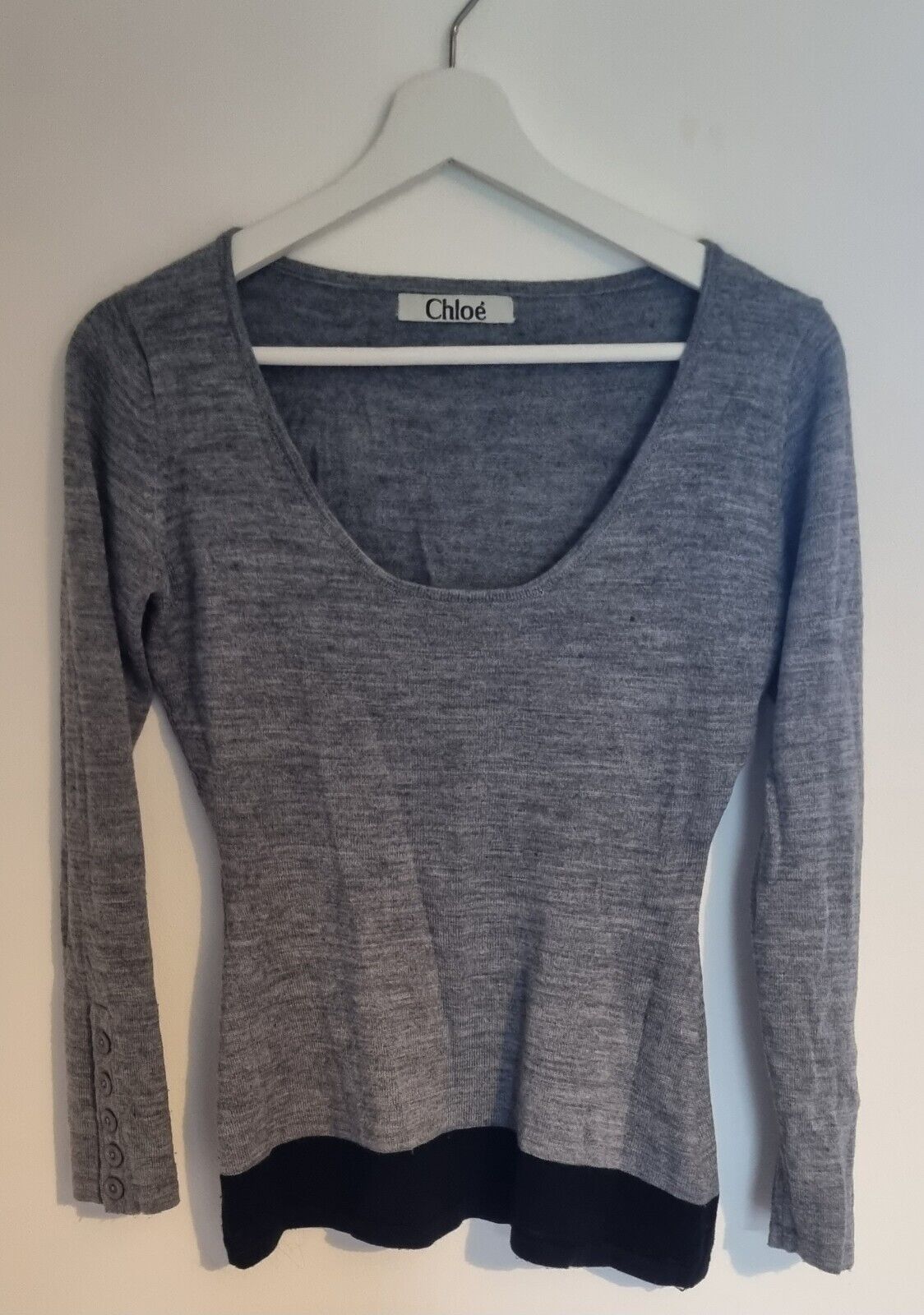 Chloe Women's Grey With Black Wool Mix Pullover Jumper