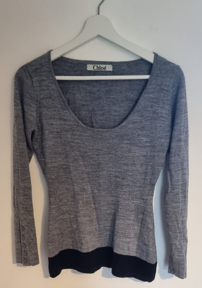 Chloe Women's Grey With Black Wool Mix Pullover Jumper