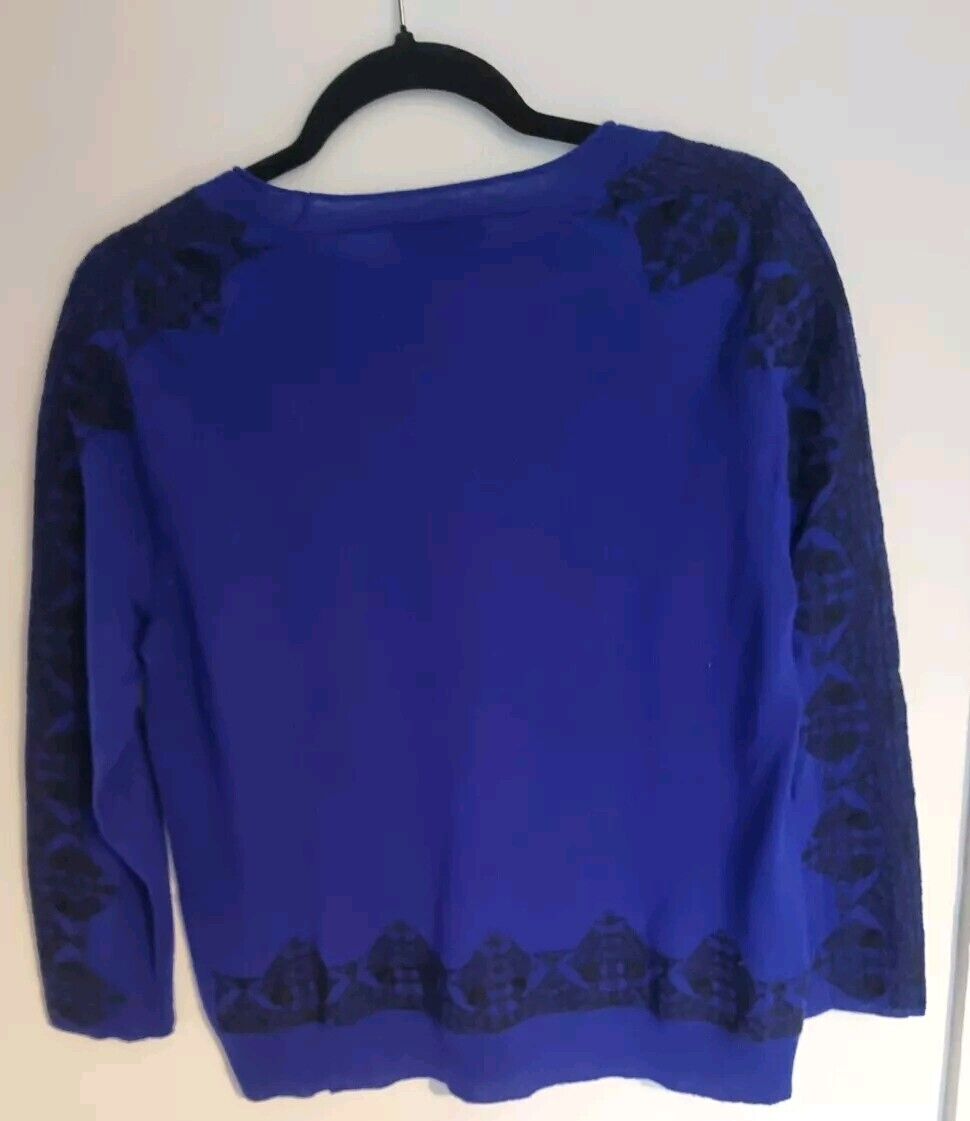 J Crew Women's Blue With Embroidered Detail Jumper Size Small