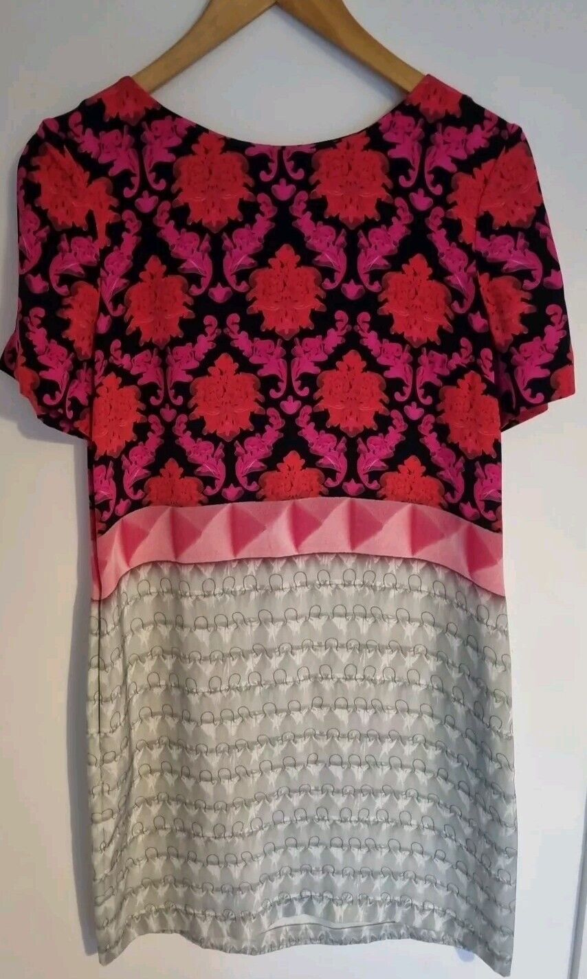 Mary Katrantzou Women's Multicoloured 100% Silk Dress With Pink Sash Size 10