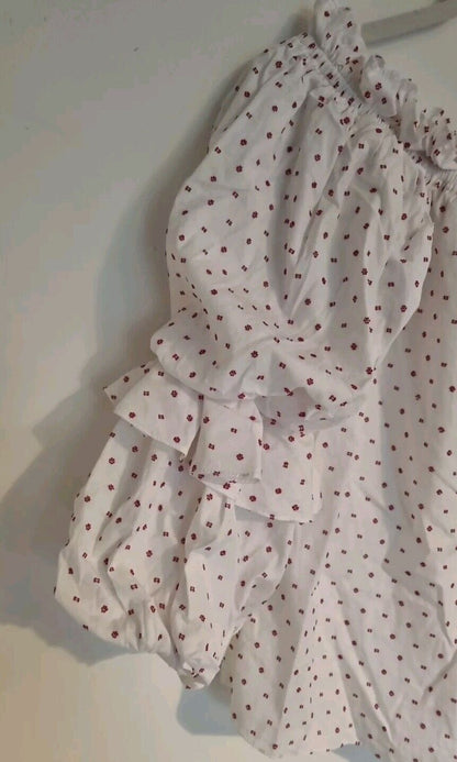 Caroline Constas Women's White And Red Blouse 100% Cotton Size Medium