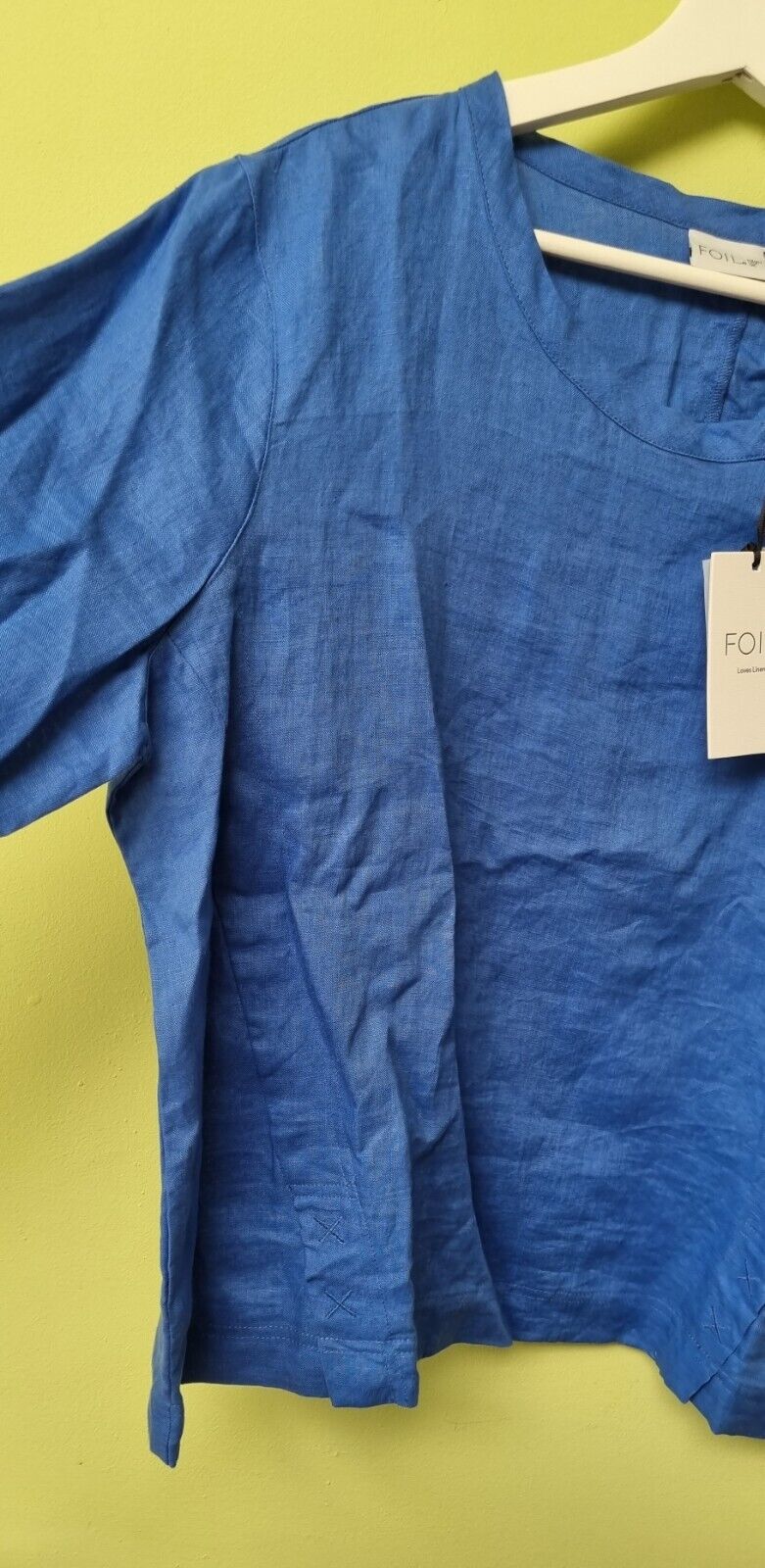 BNWT Foil Women's Notch One Blue Linen Long Sleeved Top Size UK 16