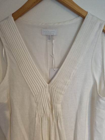 BNWT White Label By The White Company Women's White 100% Linen, Lined Dress  14