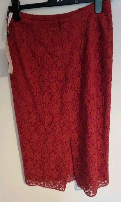 BNWT Caroline Charles Women's Ruby Red Lace Fully Lined Pencil Skirt Size 14