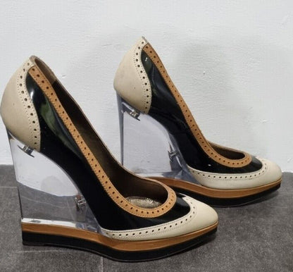 Lanvin Women's Patent Leather Clear Wedge Shoes Size 36