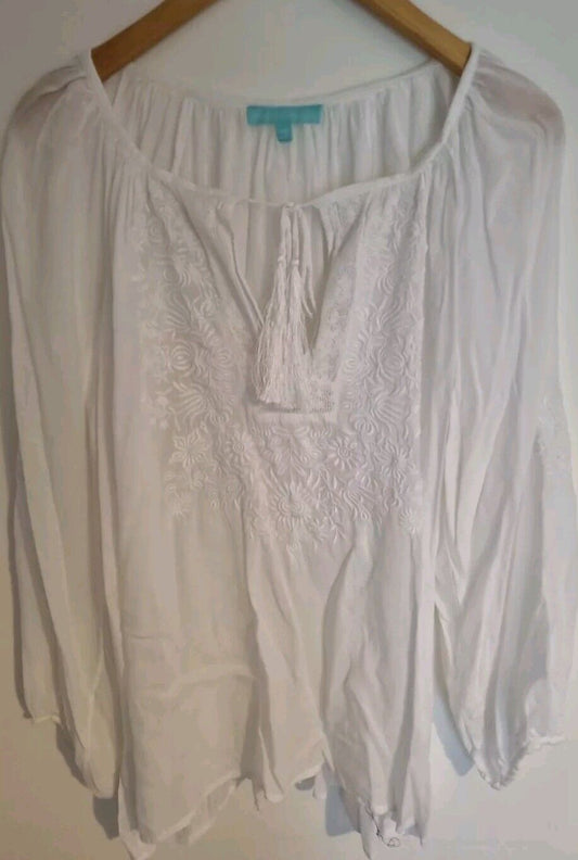 Melissa Odabash Women's White Embroidered Top, Blouse One Size