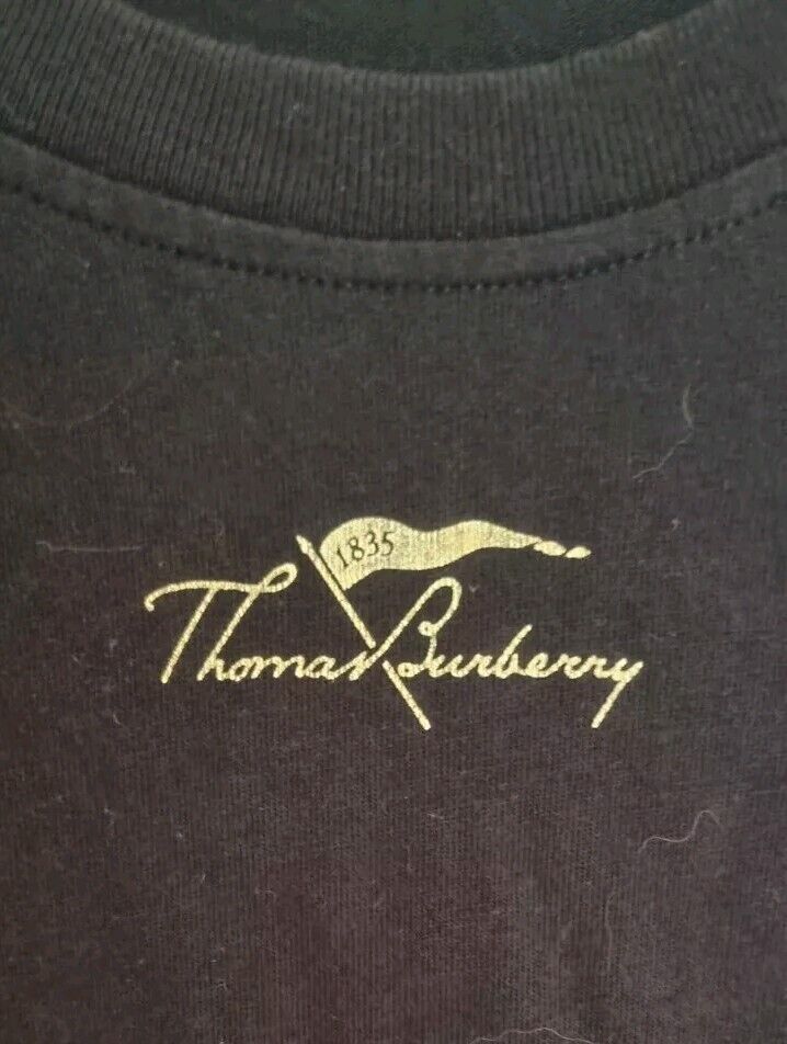 Thomas Burberry Women's Black Long Sleeved Top With Gold Logo XS