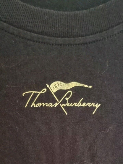 Thomas Burberry Women's Black Long Sleeved Top With Gold Logo XS
