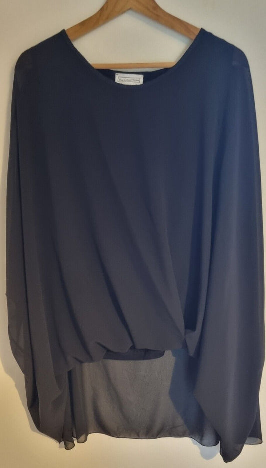 The Italian Closet Women's Black Chiffon Lined Bat Winged Blouse Size Large