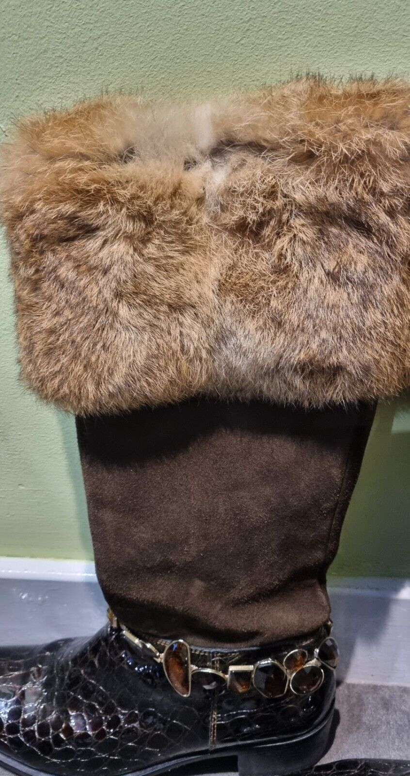 Vero Cuoio Leather Fur Trimmed Women's Black Boots Size 37
