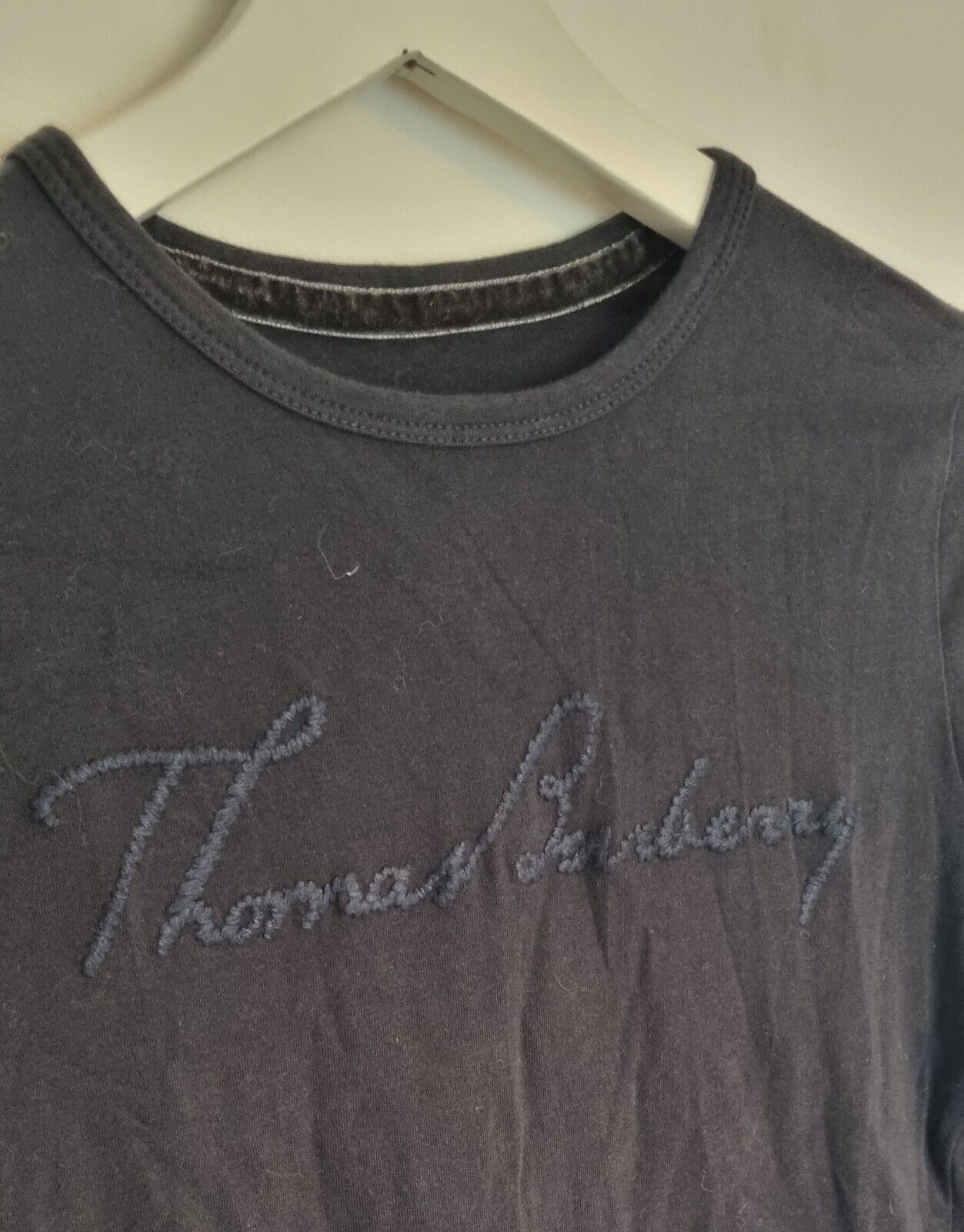 Thomas Burberry Women's Black Long Sleeved Top With Stiched Logo Size XS