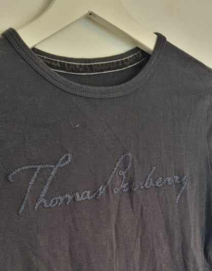 Thomas Burberry Women's Black Long Sleeved Top With Stiched Logo Size XS