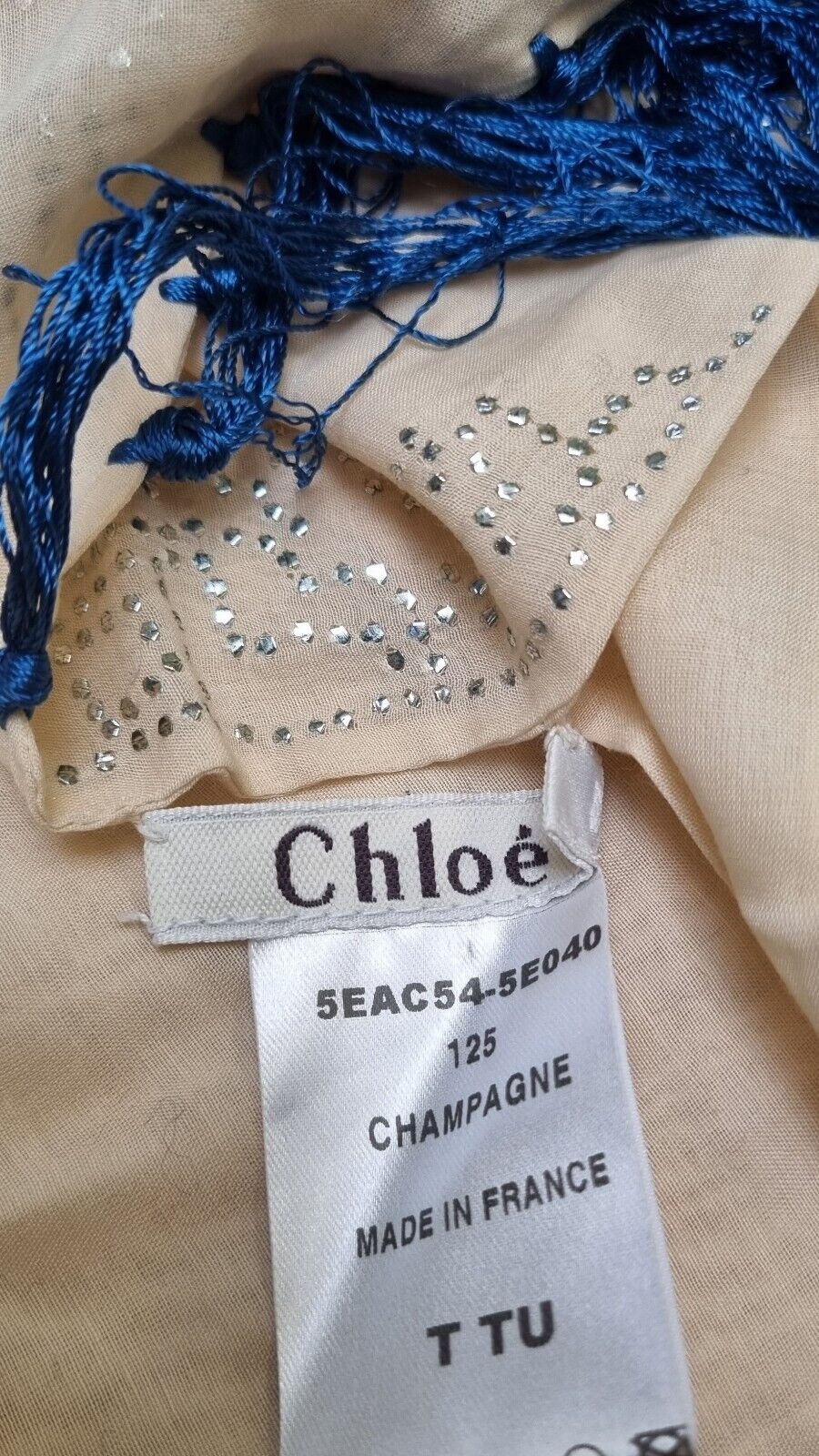 Chloe Women's Champagne Tassled Scarf With Tiny Sequin Detail