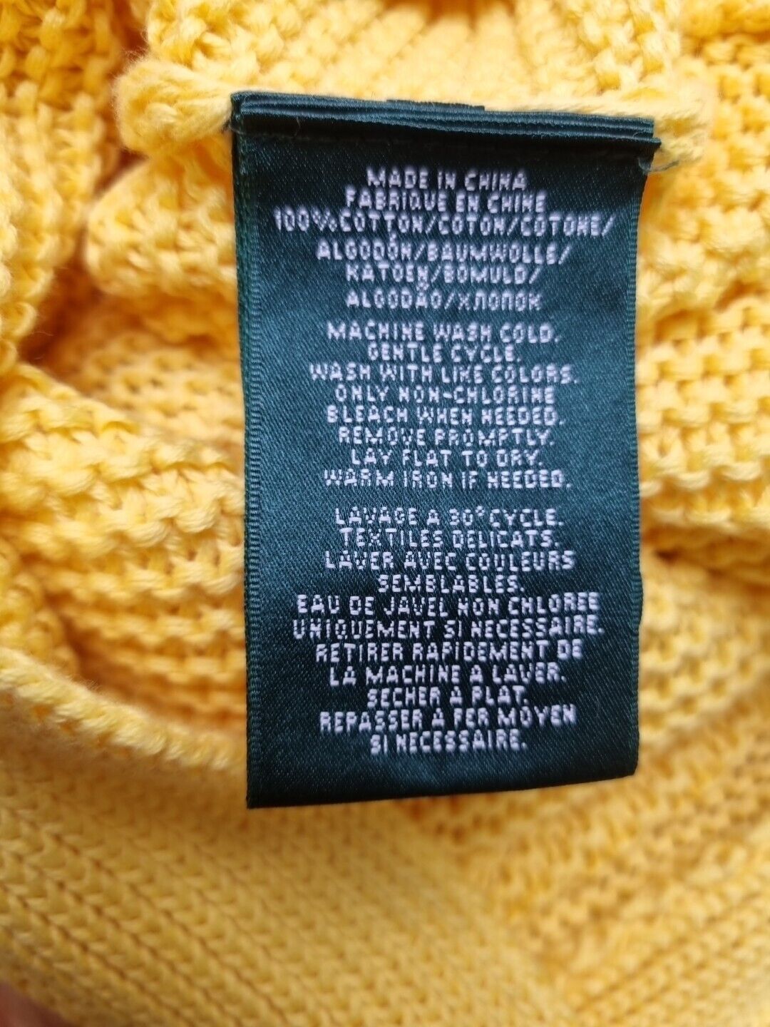 Ralph Lauren Women's Yellow Knit Jumper Pullover 100% Cotton Size M