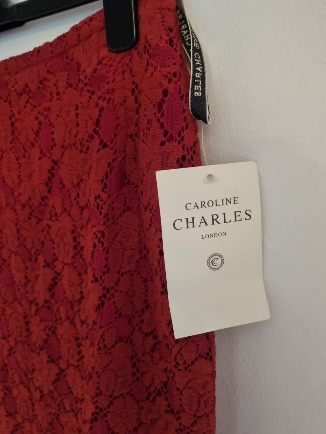 BNWT Caroline Charles Women's Ruby Red Lace Fully Lined Pencil Skirt Size 14