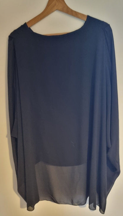 The Italian Closet Women's Black Chiffon Lined Bat Winged Blouse Size Large