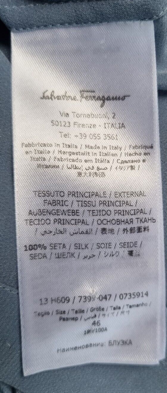 Salvatore Ferragamo Made In Italy Women's Slate Blue 100% Silk Blouse Size 46