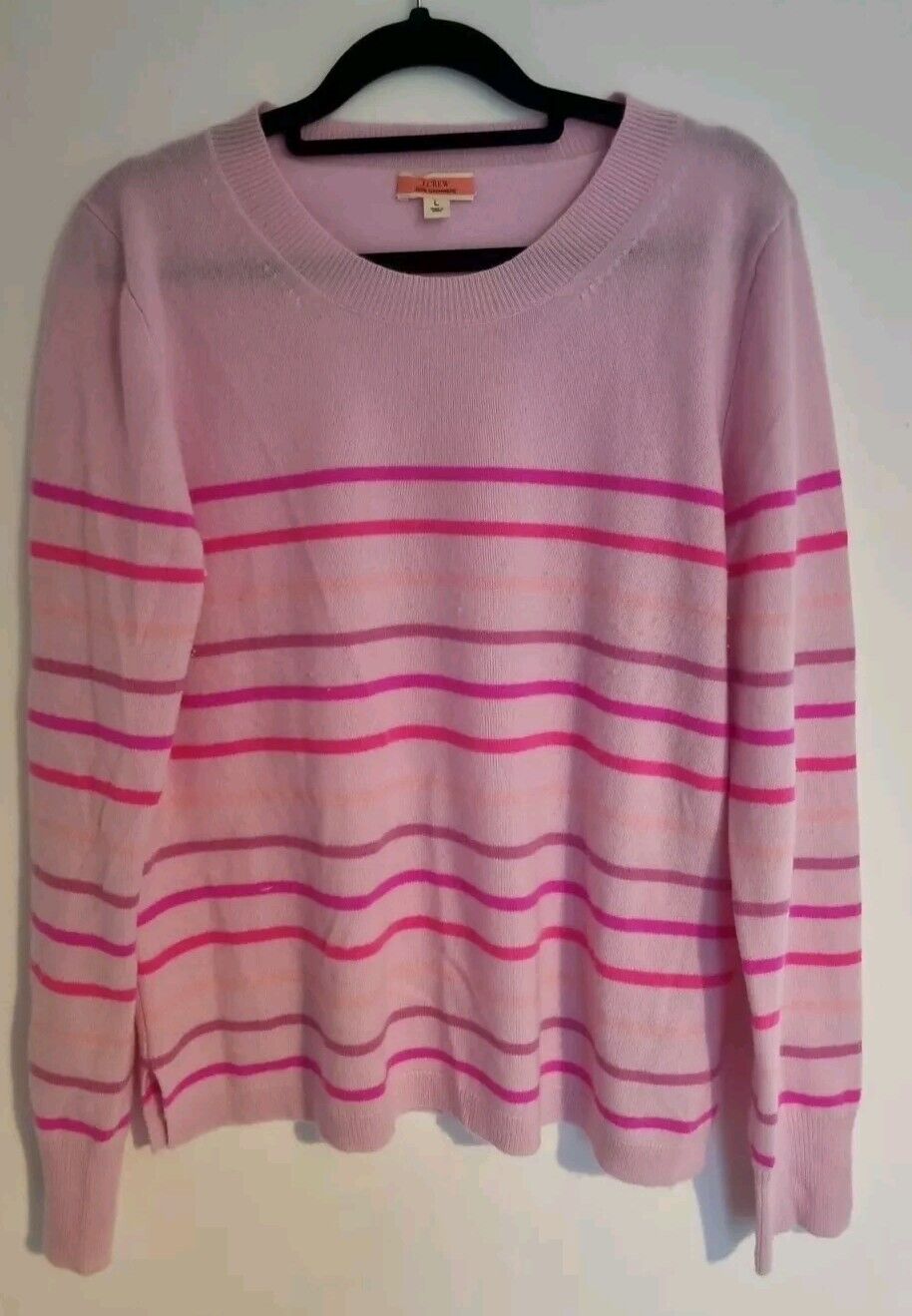 J Crew Women's Pink Striped Jumper Pullover 100% Cashmere Size Large
