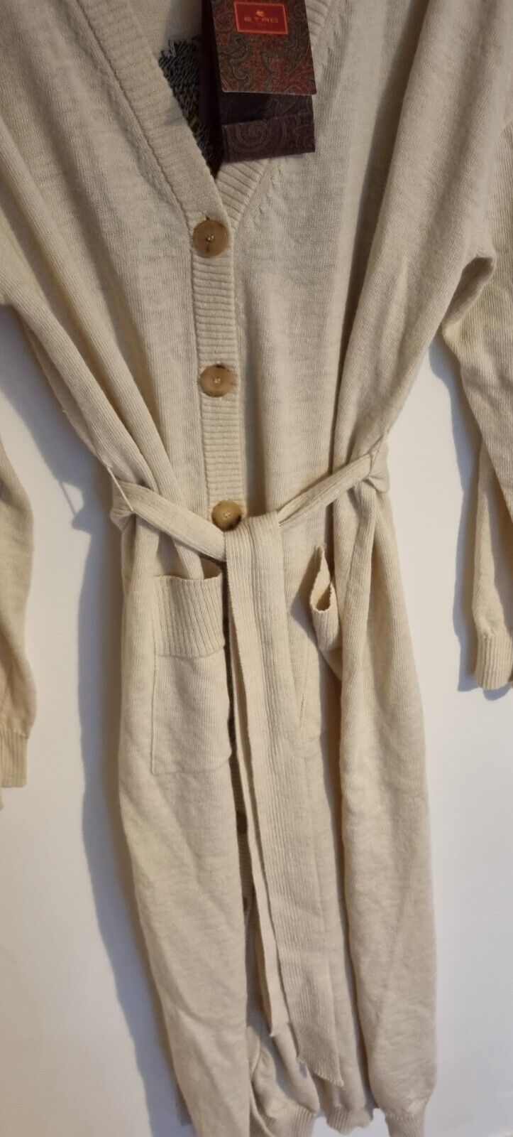 BNWT Etro Women's Ivory Long Knit Alpaca Mix Cardigan With Gorgeous Logo Design