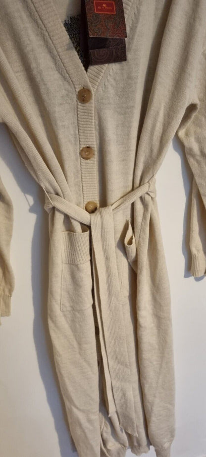 BNWT Etro Women's Ivory Long Knit Alpaca Mix Cardigan With Gorgeous Logo Design