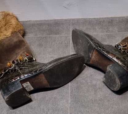 Vero Cuoio Leather Fur Trimmed Women's Black Boots Size 37