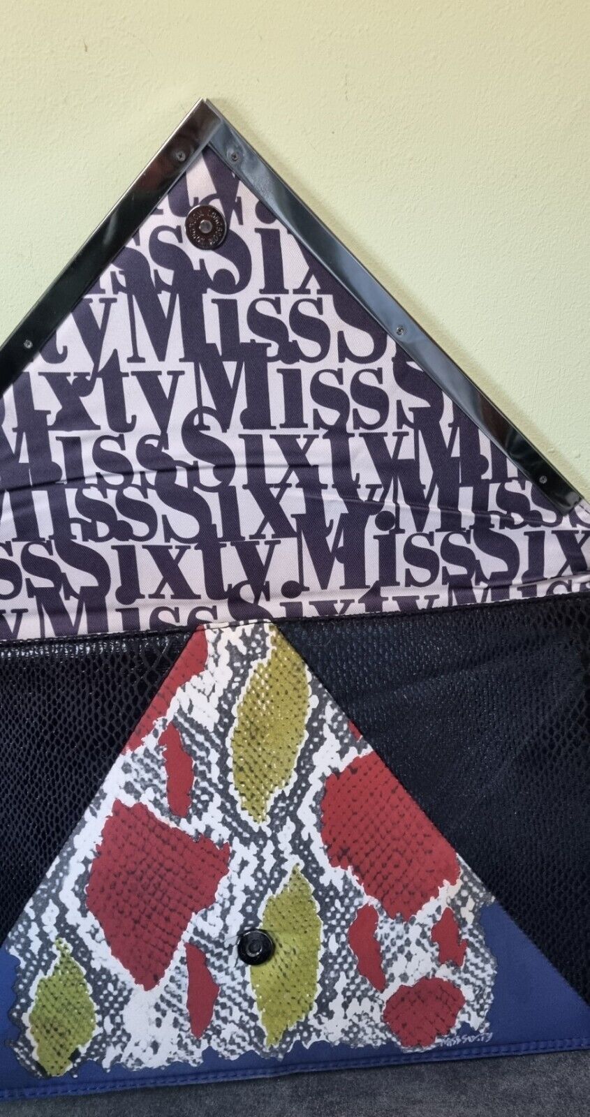 Miss Sixty Women's Navy And Blue Large Snakeskin Effect Clutch Bag