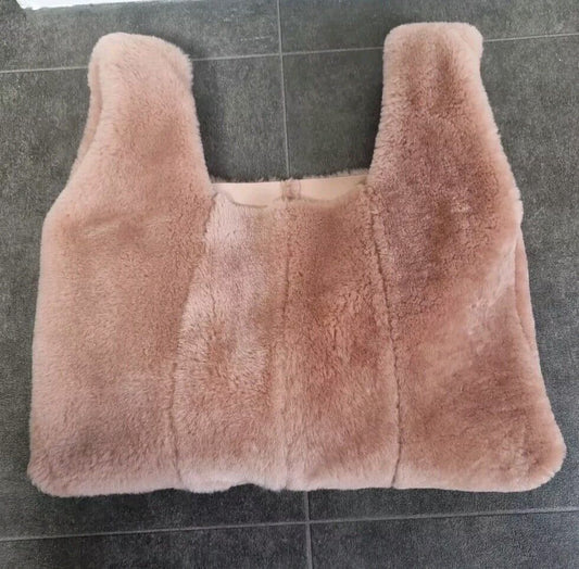 KARA Made In Spain Rose Pink Mini Shopper Leather And Fur Hand Bag