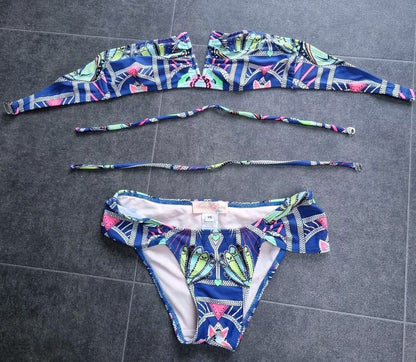 Mara Hoffman Women's 2 Piece Blue Multicoloured  Detachable Strap Bikini Size XS