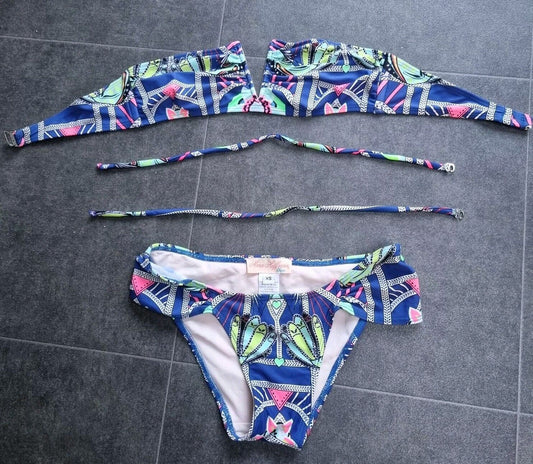 Mara Hoffman Women's 2 Piece Blue Multicoloured  Detachable Strap Bikini Size XS