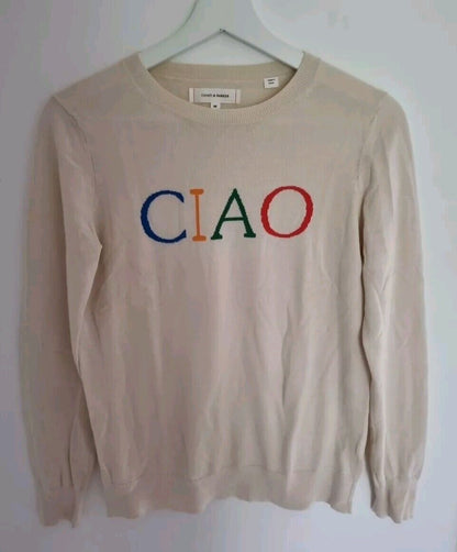 Chinti And Parker  Women's"Ciao" Slogan Sweater 100% Cream Cotton Size XS