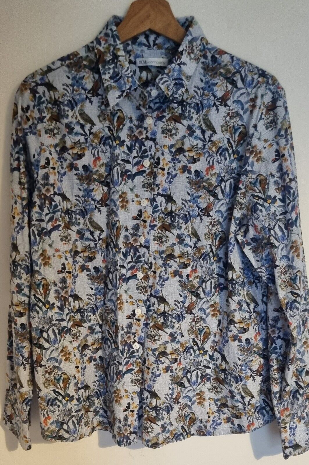 B M Company Women's Bird Print Cotton Blouse Size 18