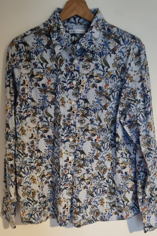 B M Company Women's Bird Print Cotton Blouse Size 18