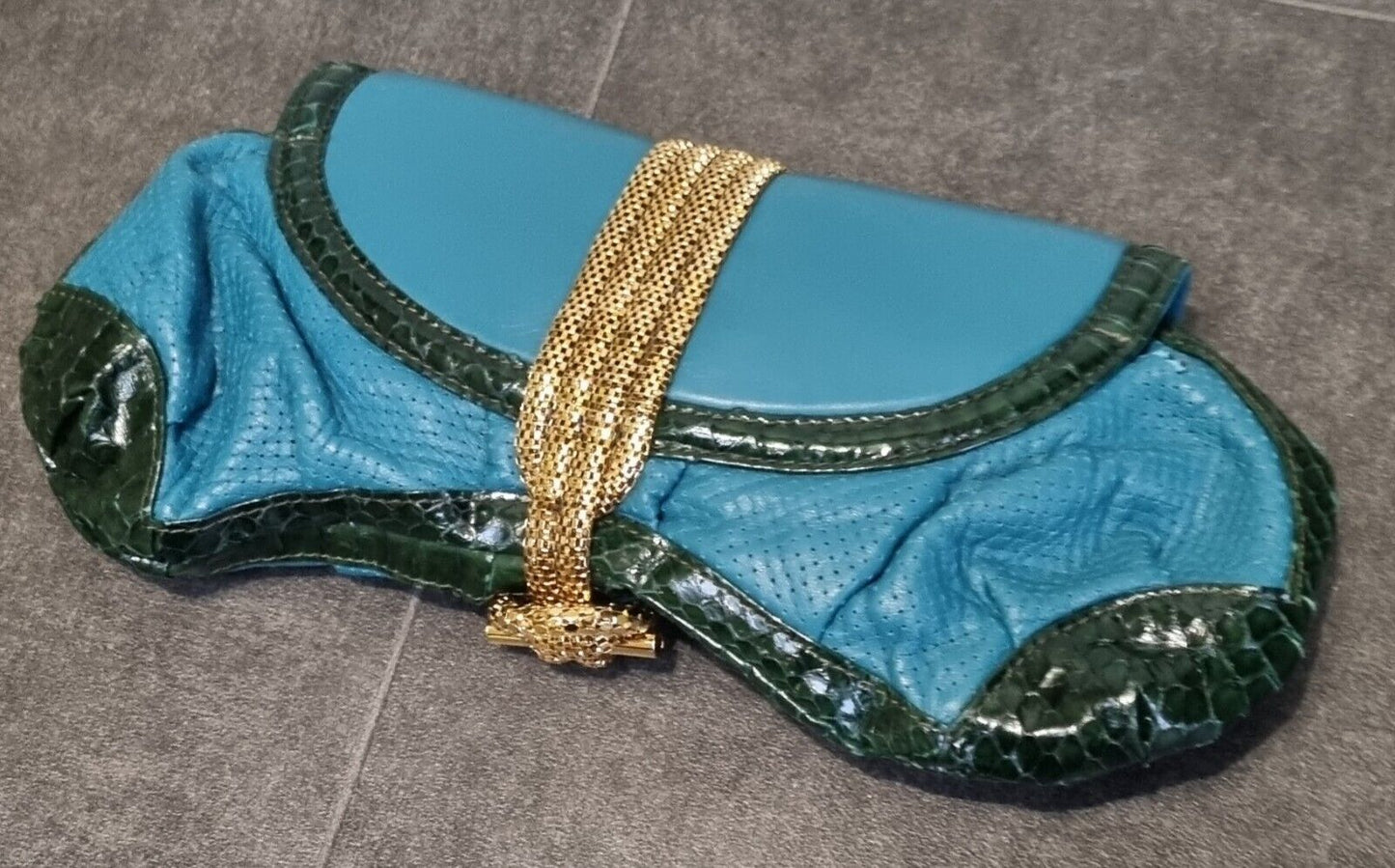 Lara Bohinc Designer Blue Leather And Gold Clutch Bag With Logo Dust Bag