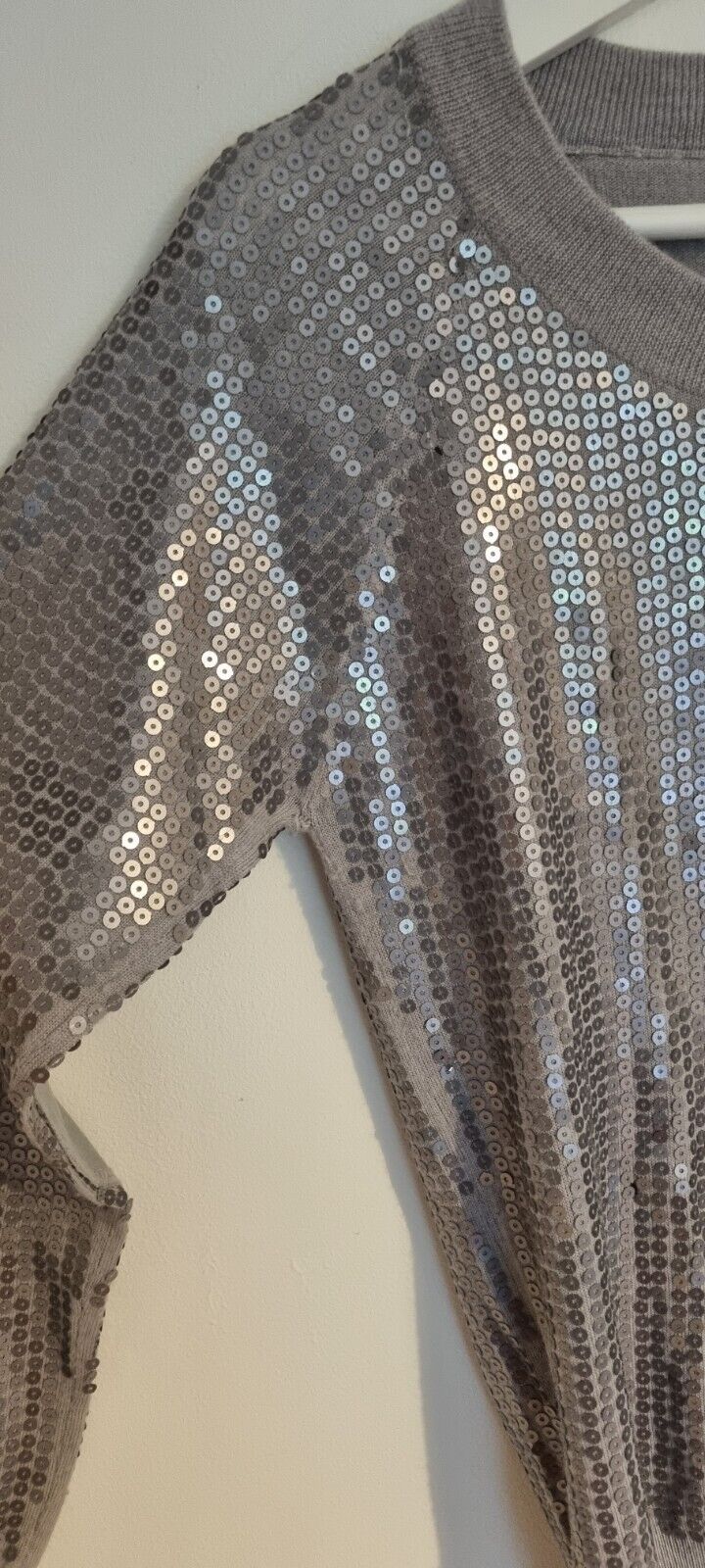 Charlotte Eskildsen Designer Remix Collection Silver Sequinned 100% Wool Top  S