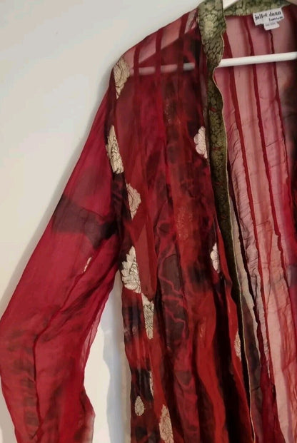 Juliette Dunn Women's Red Sheer 100% Silk Housecoat. One Size