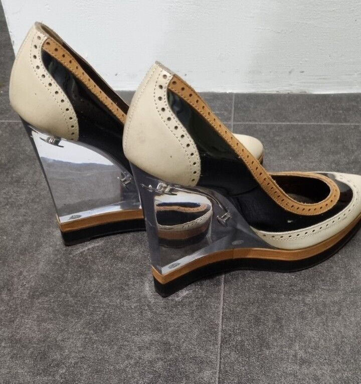 Lanvin Women's Patent Leather Clear Wedge Shoes Size 36