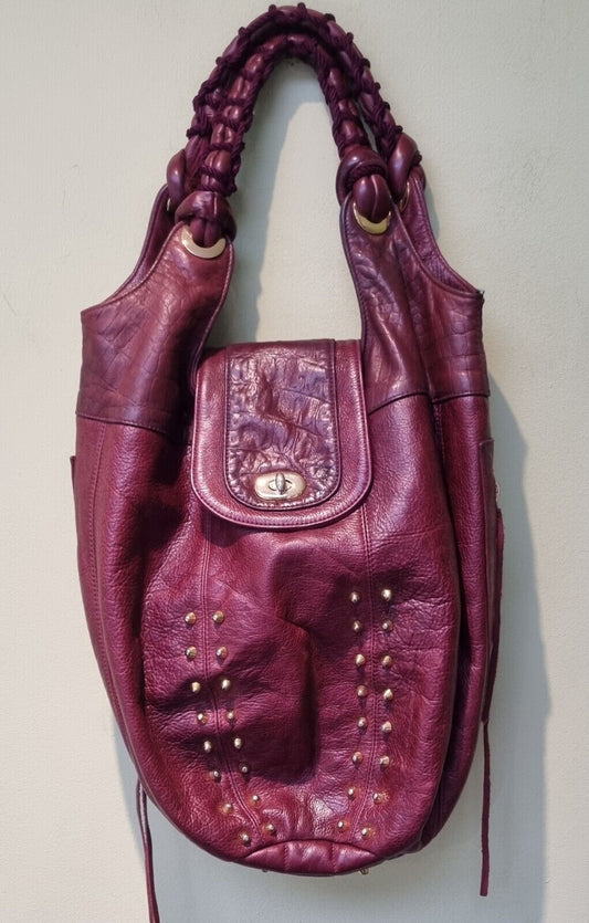 Luba J Women's Red Leather Gold Studded Shoulder Bag